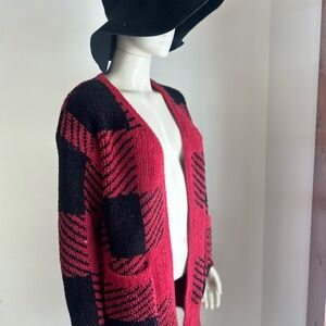 Warm and cozy lifestyle Plaid Open-Front Sweater - Red and Black